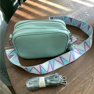 Mint Green Crossbody Bag with Patterned Strap